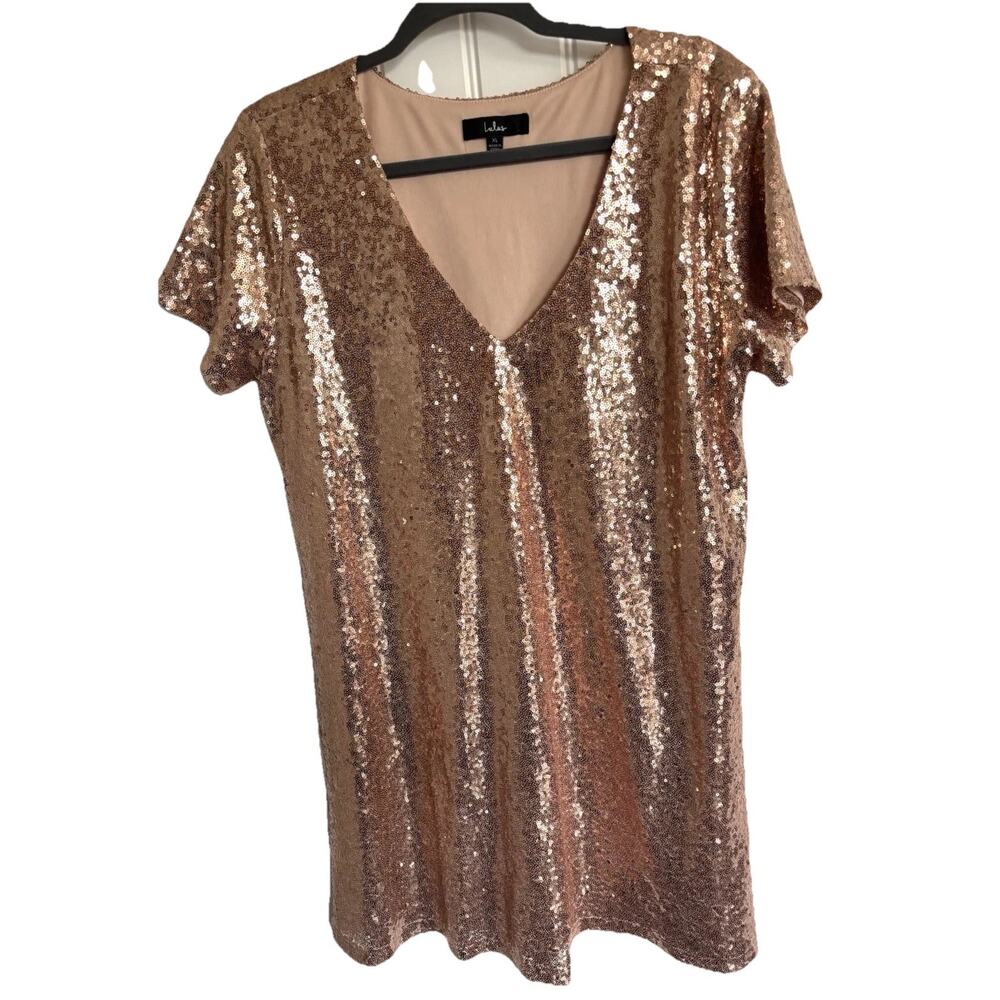 Lulu's Rose Gold Sequin Mini Dress